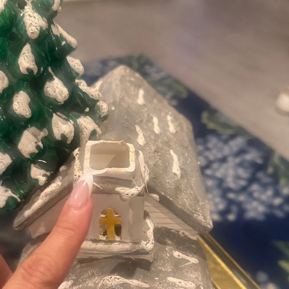 Vintage 1979 Department 56 Charming Holiday Village House with Snowy Green Tree